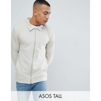 ASOS DESIGN Tall jersey harrington jacket in beige