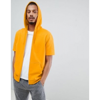 ASOS DESIGN zip up hoodie with short sleeves in yellow