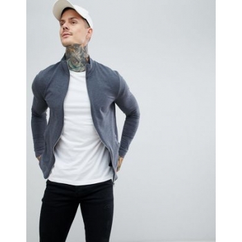 ASOS DESIGN muscle jersey track jacket in charcoal marl