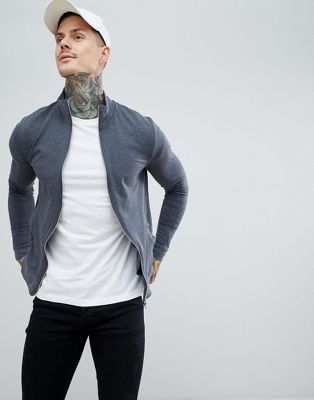 ASOS DESIGN muscle jersey track jacket in charcoal marl