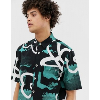 Crooked Tongues oversized short sleeve shirt with abstract print