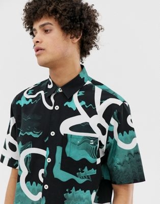 Crooked Tongues oversized short sleeve shirt with abstract print