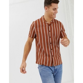 New Look regular fit viscose stripe shirt with revere collar in rust