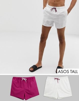 ASOS DESIGN Tall swim shorts in purple & white short length save