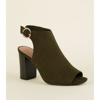 Khaki Suedette Peep Toe Heels