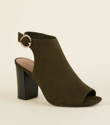 Khaki Suedette Peep Toe Heels