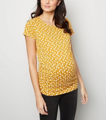 Maternity Yellow Floral Short Sleeve T-Shirt