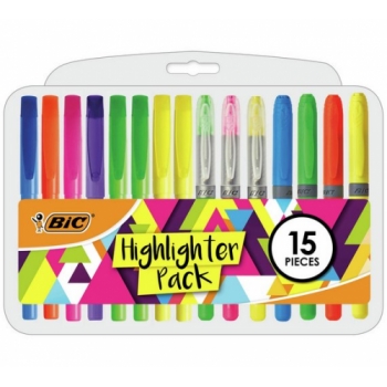 BIC Highlighter Set with Durable Case - Pack of 15