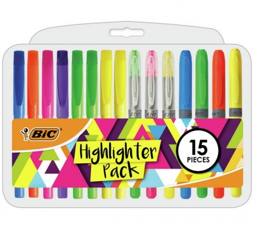 BIC Highlighter Set with Durable Case - Pack of 15