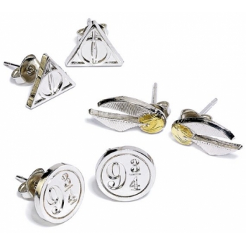 Harry Potter Silver Colour Set of 3 Stud Earrings