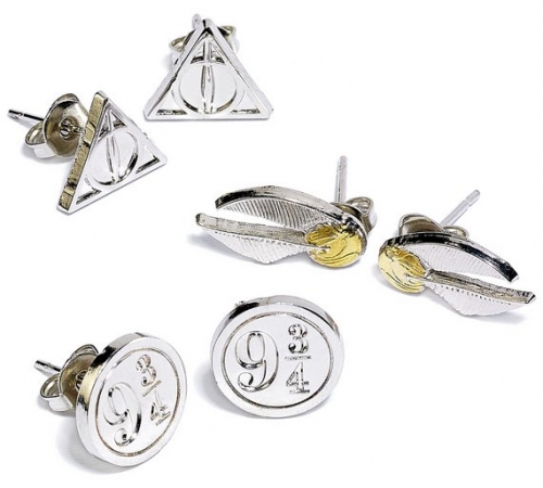 Harry Potter Silver Colour Set of 3 Stud Earrings