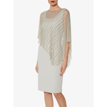 Gina Bacconi Keeley Beaded Cape Dress, Silver Mist