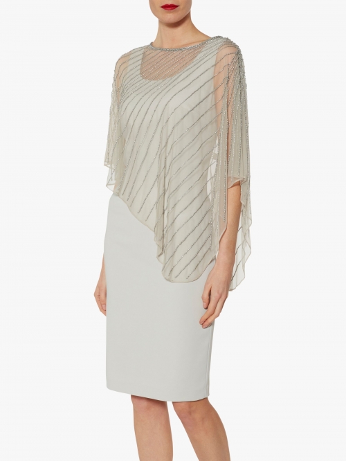 Gina Bacconi Keeley Beaded Cape Dress, Silver Mist