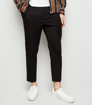 Black Pinstripe Pull On Trousers