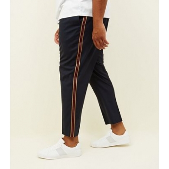 Plus Size Navy Side Tape Slim Fit Trousers