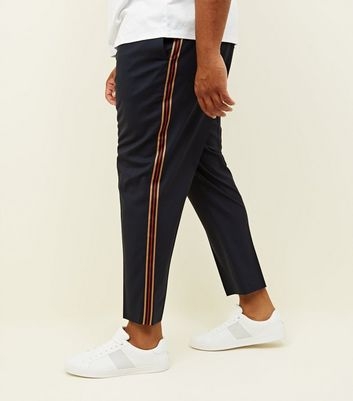 Plus Size Navy Side Tape Slim Fit Trousers