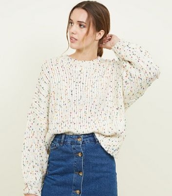 White Nep Knit Slouchy Oversized Jumper