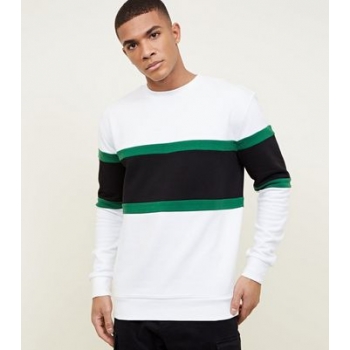 White Colour Block Crew Neck Sweatshirt