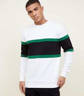 White Colour Block Crew Neck Sweatshirt