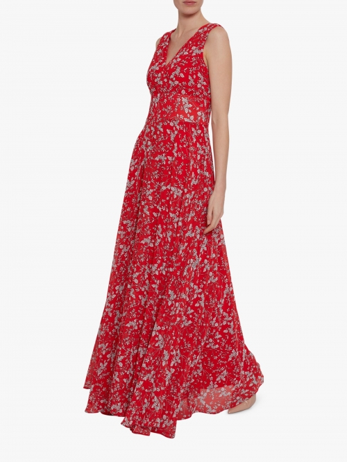 Gina Bacconi Santesa Floral Chiffon Maxi Dress, Red/White