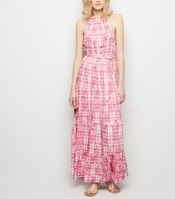 Pink Tie Dye Halterneck Maxi Dress