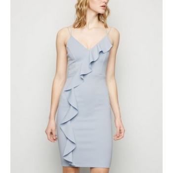 Pale Blue Cross Strap Frill Bodycon Dress