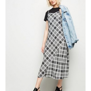 White Check Bias Cut Midi Slip Dress