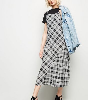 White Check Bias Cut Midi Slip Dress