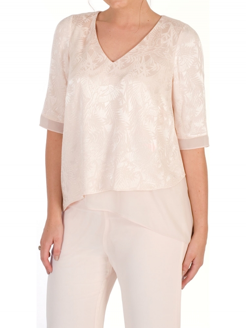 Chesca Leaf Jacquard Layered Tunic, Blush