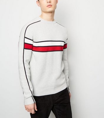 Pale Grey Colour Block Crew Neck Jumper