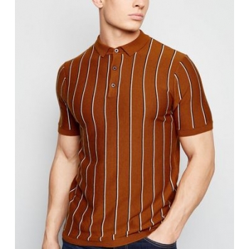 Tan Vertical Stripe Polo Shirt