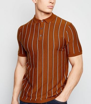 Tan Vertical Stripe Polo Shirt