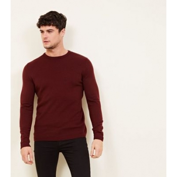 Burgundy Textured Crew Neck Jumper