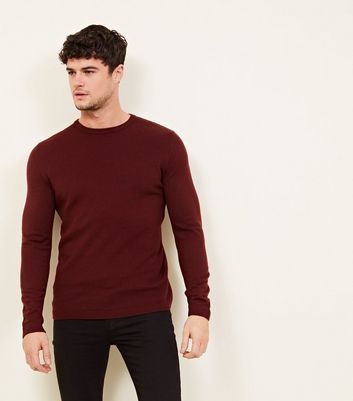 Burgundy Textured Crew Neck Jumper