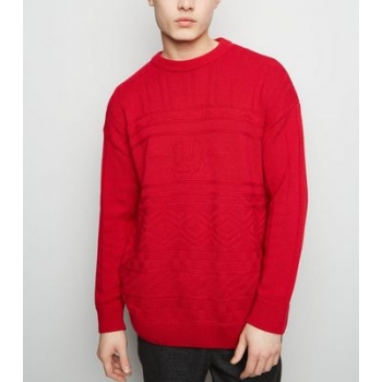 Dark Red USA Slogan Cable Knit Jumper