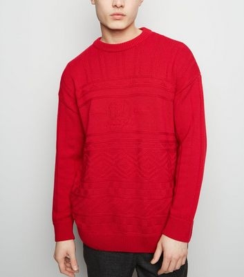 Dark Red USA Slogan Cable Knit Jumper