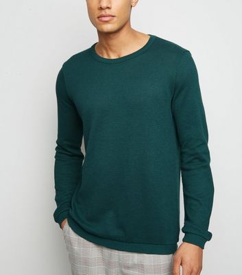 Green Crew Neck Textured Knit Jumper