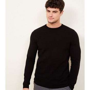 Black Textured Crew Neck Jumper