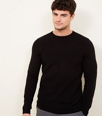 Black Textured Crew Neck Jumper