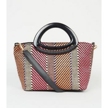 Pink Stripe Resin Handle Tote Bag