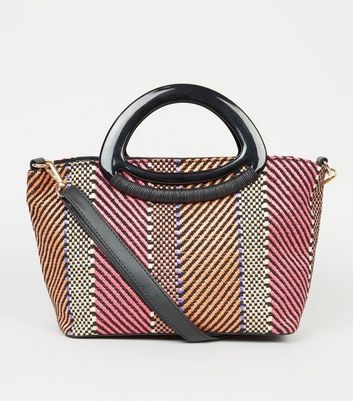 Pink Stripe Resin Handle Tote Bag