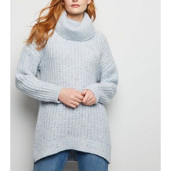 Pale Blue Nep Knit Roll Neck Jumper