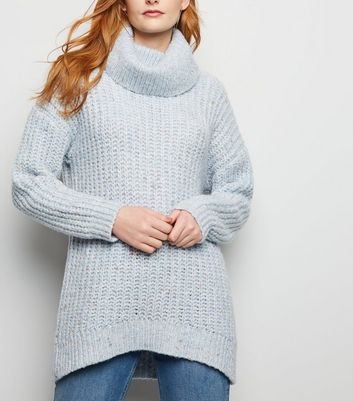 Pale Blue Nep Knit Roll Neck Jumper