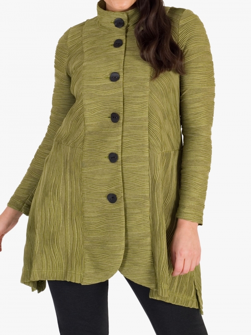 Chesca Jacquard Wave Crinkle Jersey Coat, Lime