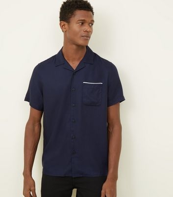 Navy Piped Short Sleeve Shirt