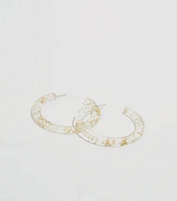 Gold Fleck Clear Resin Hoop Earrings