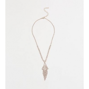 Rose Gold Premium Diamanté Tassel Necklace