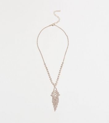 Rose Gold Premium Diamanté Tassel Necklace