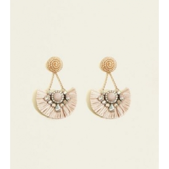 WANTED Coral Raffia Fan and Gem Earrings