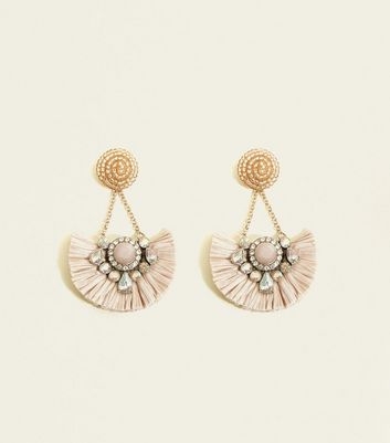 WANTED Coral Raffia Fan and Gem Earrings